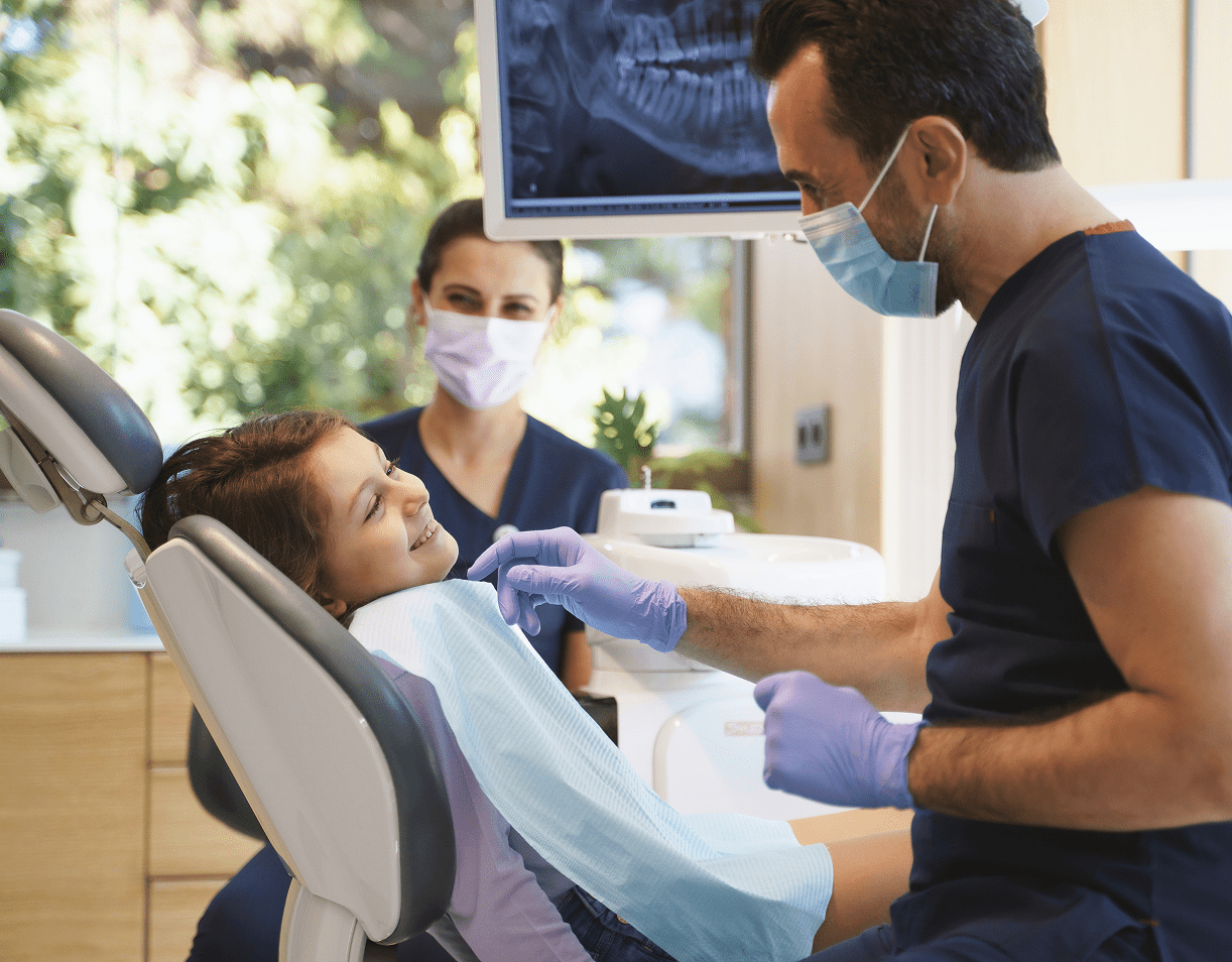 Dental check-up with child and dentist